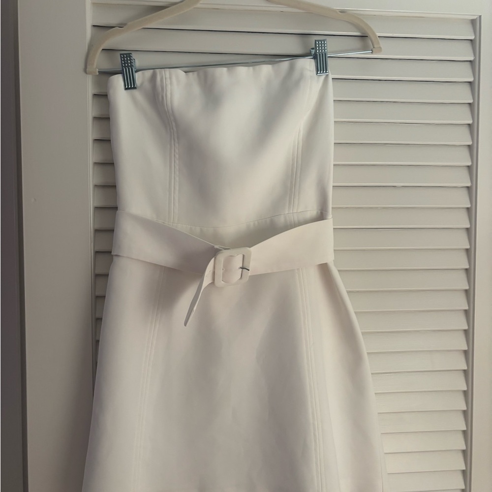 Amanda Uprichard Strapless White Belted A-Line Dress